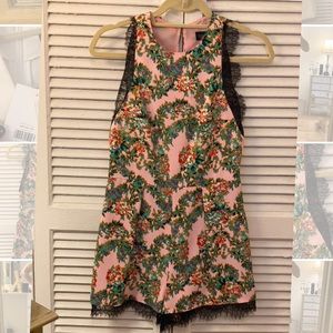 Topshop Floral Romper with Black Lace Trim